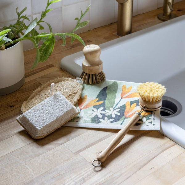 Bamboo Pot Scrubber Brush With Wide Handle | Eco Friendly - Little Flower Soap Cobamboobamboo switchbathroom decorcleaning