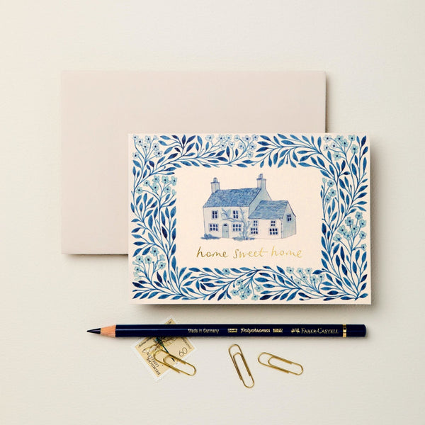 Blue Flora 'Home Sweet Home' Card - Little Flower Soap Cofloralfloral cardfloral printGreeting Card