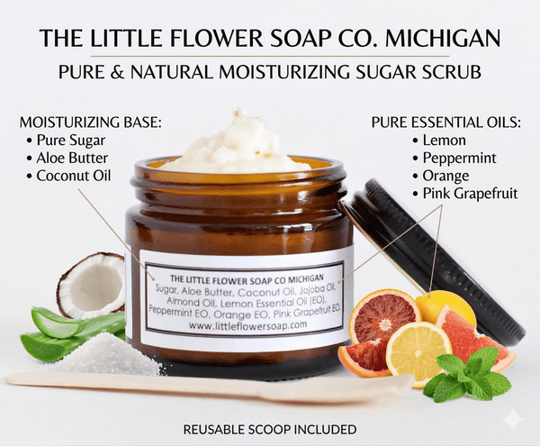 Citrus Mint Sugar Scrub 2oz - Essential Oil One Minute Hand Treatment - Little Flower Soap CoBody careCitrusEssential oilSugar Scrub