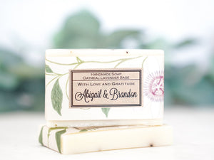passionflower pink green and cream vintage botanical line drawing Custom Soap Favors for Shower - Little Flower Soap Co