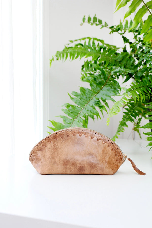 Leather Cosmetic Pouch - Blossom Travel Case