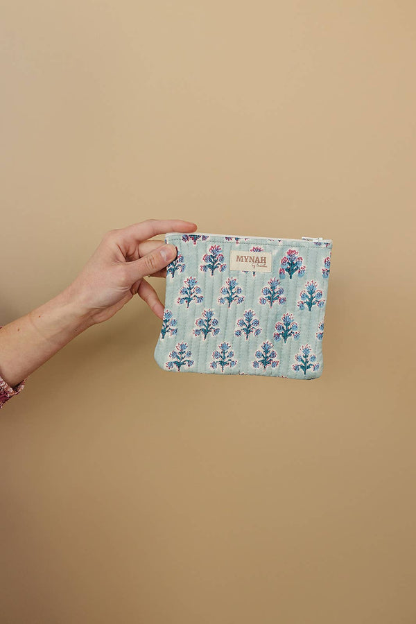 Dusty Blue Quilted Coin Pouch | Purse Organizer - Little Flower Soap Cocosmetic bagcosmetic casecosmetic pouchbag