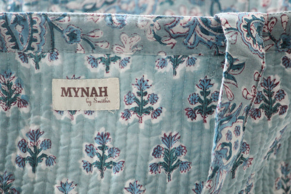 Reversible Quilted Tote Bag - Teal Paisley & Blue Thistle Print | Laptop Tote