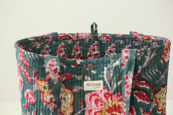 Emerald garden print reversible tote bag - Small laptop bag - Little Flower Soap Cobatikfloralfloral printbag