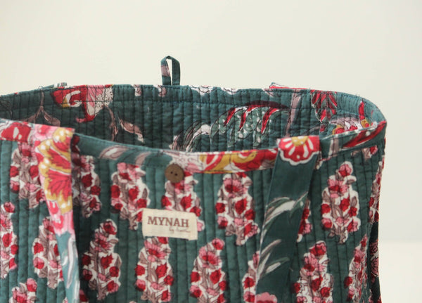 Emerald garden print reversible tote bag - Small laptop bag - Little Flower Soap Cobatikfloralfloral printbag