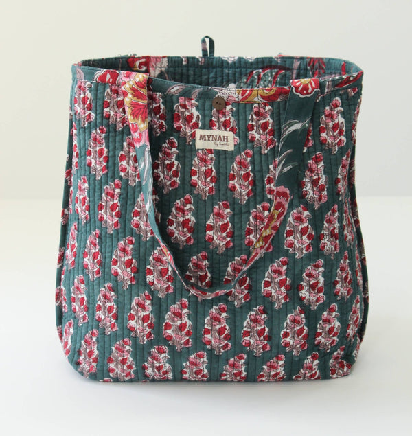 Emerald garden print reversible tote bag - Small laptop bag - Little Flower Soap Cobatikfloralfloral printbag