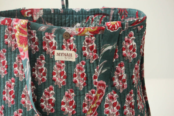 Emerald garden print reversible tote bag - Small laptop bag - Little Flower Soap Cobatikfloralfloral printbag
