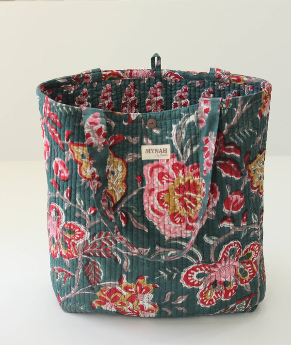 Emerald garden print reversible tote bag - Small laptop bag - Little Flower Soap Cobatikfloralfloral printbag