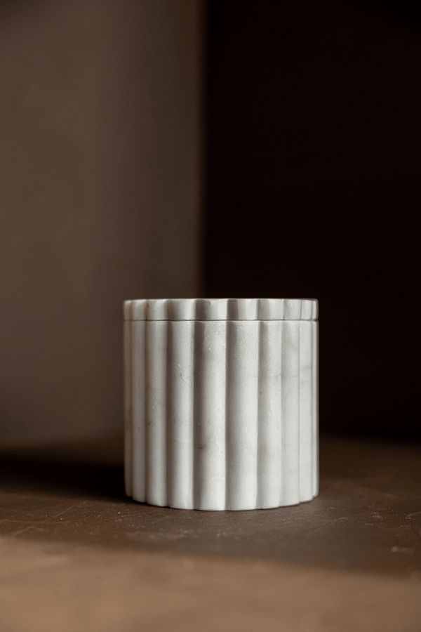 Fluted Jar Canister White Marble - Little Flower Soap Co