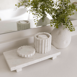 Fluted Jar Canister White Marble - Little Flower Soap Co
