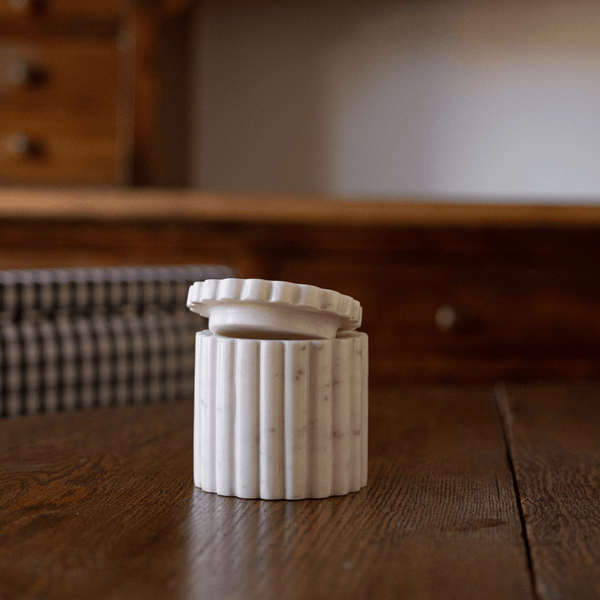 Fluted Jar Canister White Marble - Little Flower Soap Co