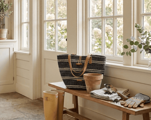 Handwoven Sisal Tote – Navy & Cream Stripe - Little Flower Soap Cotravel bagbag