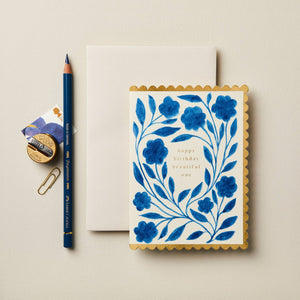Happy Birthday Beautiful One - Blue Floral Card - Little Flower Soap Co