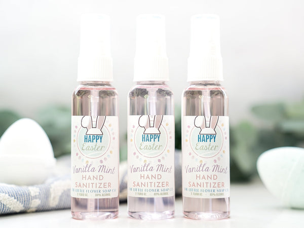Happy Easter Hand Sanitizer - 2oz Vanilla Mint Scent - Little Flower Soap Co80% alcoholAlcohol based hand sanitizerantibacterial spraysHand Sanitizer