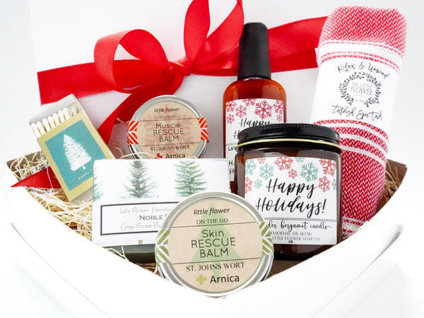 Happy Holidays Complete Home Spa Day Christmas Gift Box - Little Flower Soap CoReachDeskReachdesk