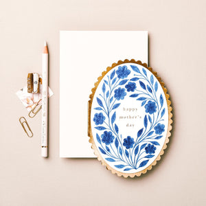 Happy Mother's Day - Blue Floral Oval Card - Little Flower Soap Co