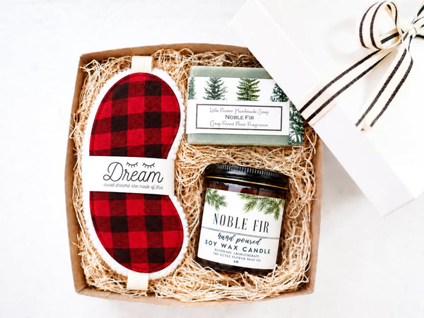 Holiday Comforts Gift Box for Men - Noble Fir & Buffalo Check - Little Flower Soap CofallFall Scentsgardener giftsSpa Gift Box