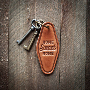 Home Sweet Home Leather Keychain Motel Style - Little Flower Soap Co