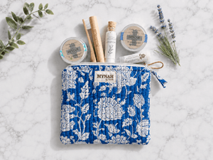 Indigo Blue Quilted Coin Pouch | Mini Wallet | Purse Organizer - Little Flower Soap Cocosmetic bagcosmetic casecosmetic pouchbag