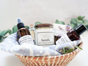 Lavender Favorites Gift Basket - Little Flower Soap Cogift noteHandmade Mother's Day giftsHappy Mother's DaySpa Gift Box