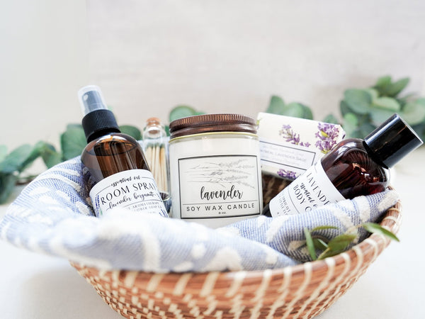 Lavender Favorites Gift Basket - Little Flower Soap Cogift noteHandmade Mother's Day giftsHappy Mother's DaySpa Gift Box