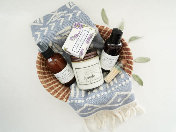 Lavender Favorites Gift Basket - Little Flower Soap Cogift noteHandmade Mother's Day giftsHappy Mother's DaySpa Gift Box