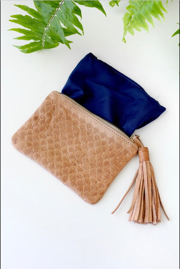 Leather Cosmetic Case - Blossom Tassel Pouch - Little Flower Soap Co