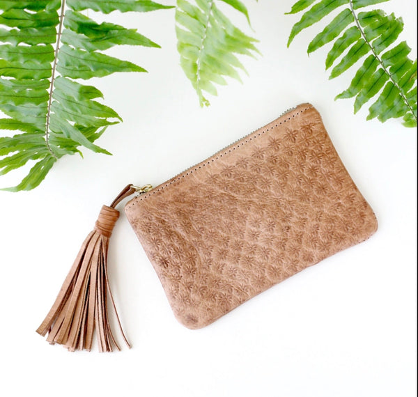Leather Cosmetic Case - Blossom Tassel Pouch - Little Flower Soap Co