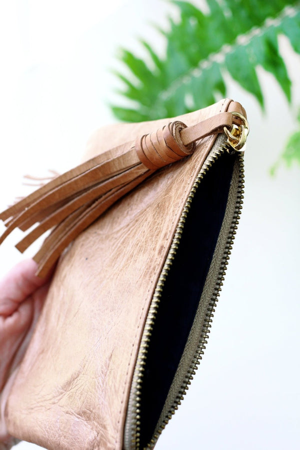 Leather Cosmetic Case - Blossom Tassel Pouch - Little Flower Soap Co