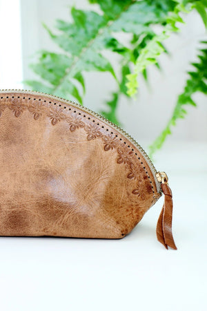 Leather Cosmetic Pouch - Blossom Travel Case - Little Flower Soap Co