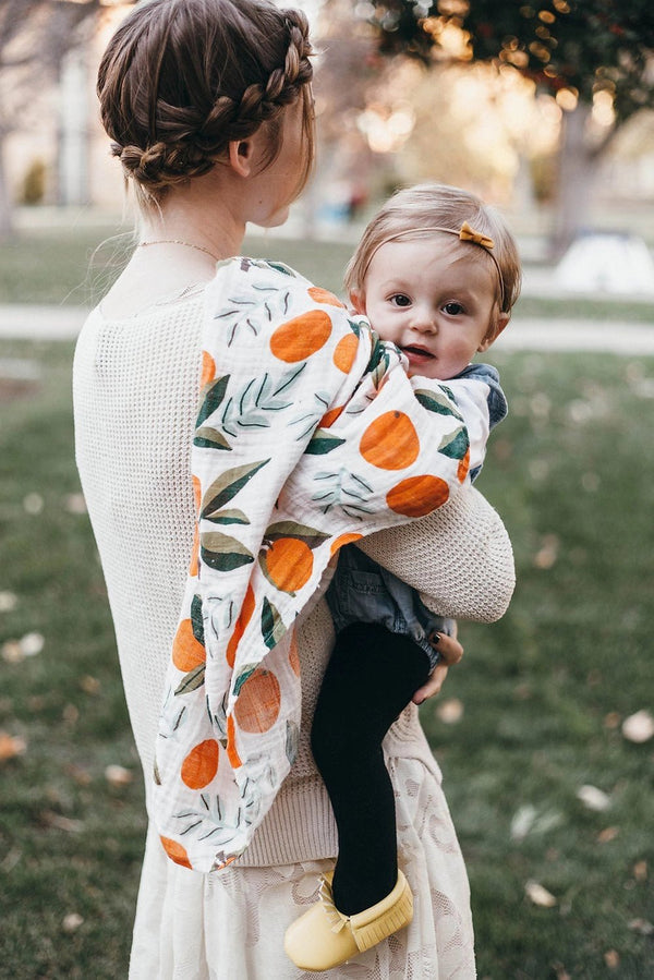 Little Cutie Muslin Swaddle - Orange Blossom Baby Wrap - Little Flower Soap Co