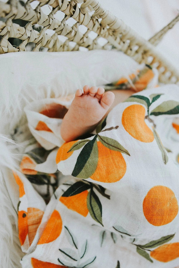Little Cutie Muslin Swaddle - Orange Blossom Baby Wrap - Little Flower Soap Co