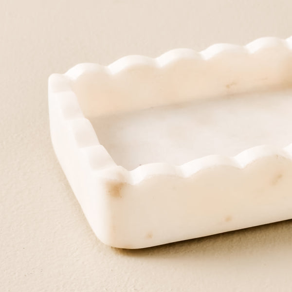 Hand Carved Marble Scalloped Soap Dish