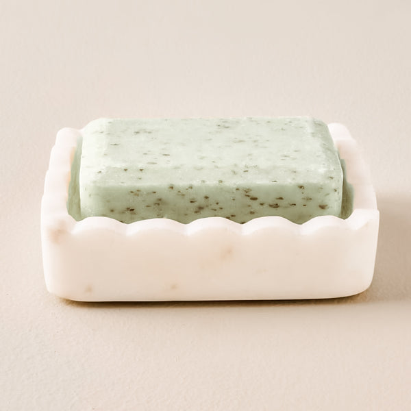 Hand Carved Marble Scalloped Soap Dish