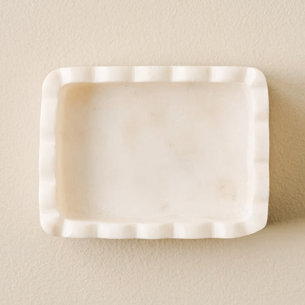 Hand Carved Marble Scalloped Soap Dish