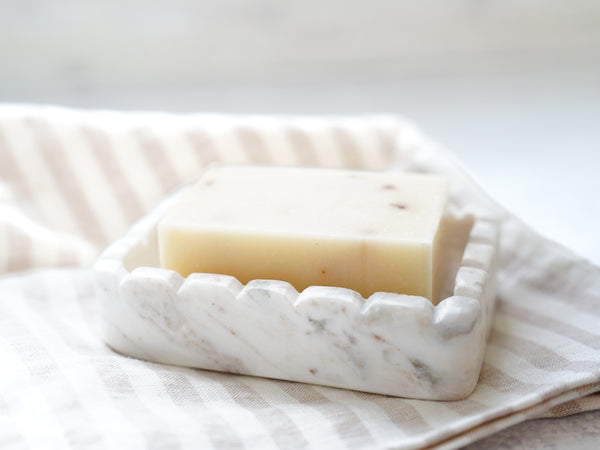 Hand Carved Marble Scalloped Soap Dish