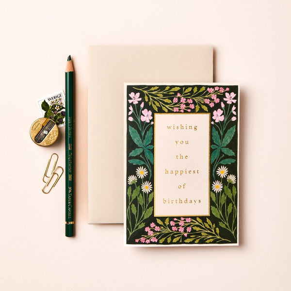 Meadow Border 'Happiest of Birthdays' Card - Little Flower Soap Cobirthday cardblank cardcardGreeting Card