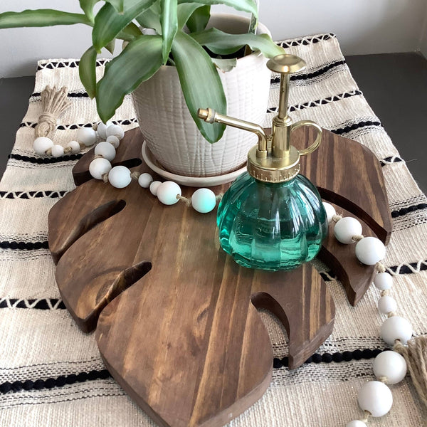 monstera leaf table Monstera Leaf Wooden Riser – Handmade Plant Stand or Trivet