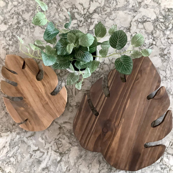 Monstera Leaf Wooden Riser – Handmade Plant Stand or Trivet - Little Flower Soap Co