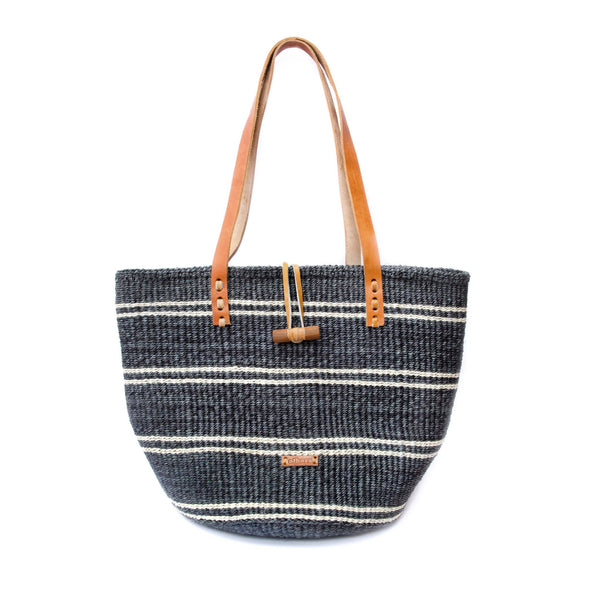 Handwoven Kenyan Sisal Tote – Navy & Cream Stripe