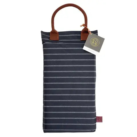navy and white pinstripe with leather look garden kneeler 