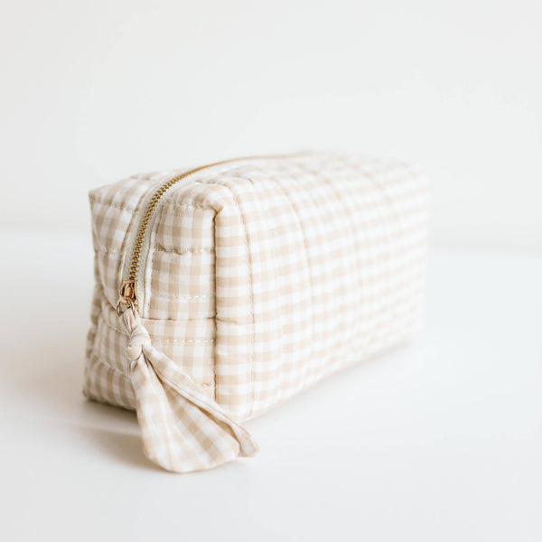 Oatmeal and Ivory Gingham Cosmetic Pouch - Travel - Little Flower Soap Cobeigecosmetic bagcosmetic casebag