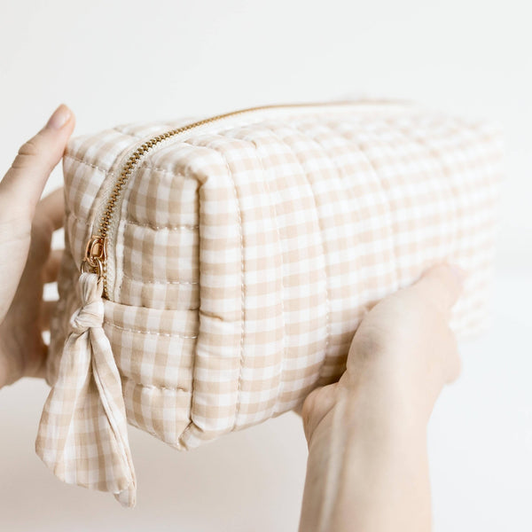 Oatmeal and Ivory Gingham Cosmetic Pouch - Travel - Little Flower Soap Cobeigecosmetic bagcosmetic casebag