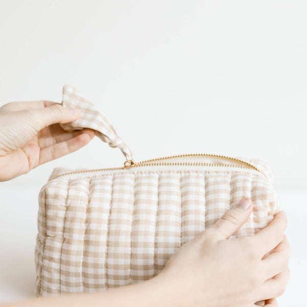 Oatmeal and Ivory Gingham Cosmetic Pouch - Travel - Little Flower Soap Cobeigecosmetic bagcosmetic casebag