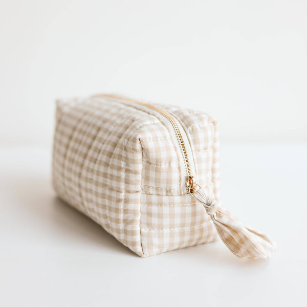 Oatmeal and Ivory Gingham Cosmetic Pouch - Travel - Little Flower Soap Cobeigecosmetic bagcosmetic casebag