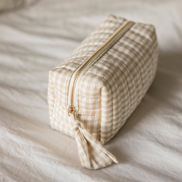 Oatmeal and Ivory Gingham Cosmetic Pouch - Travel - Little Flower Soap Cobeigecosmetic bagcosmetic casebag