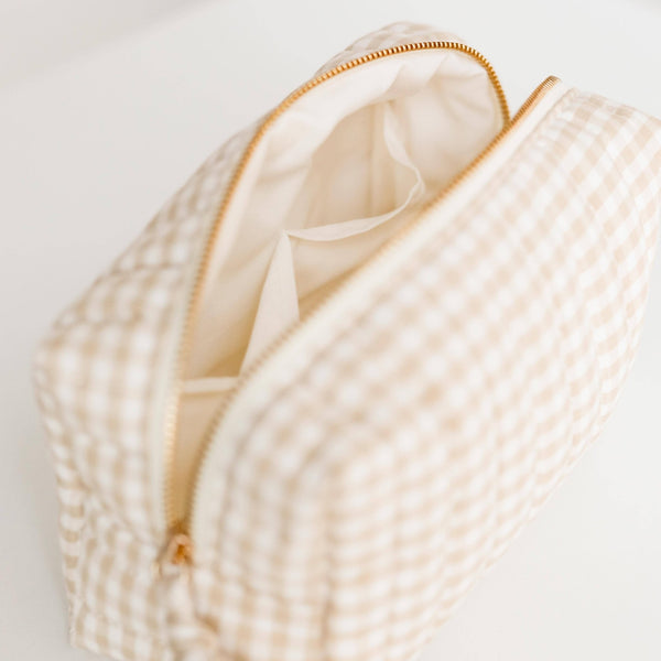 Oatmeal and Ivory Gingham Cosmetic Pouch - Travel - Little Flower Soap Cobeigecosmetic bagcosmetic casebag