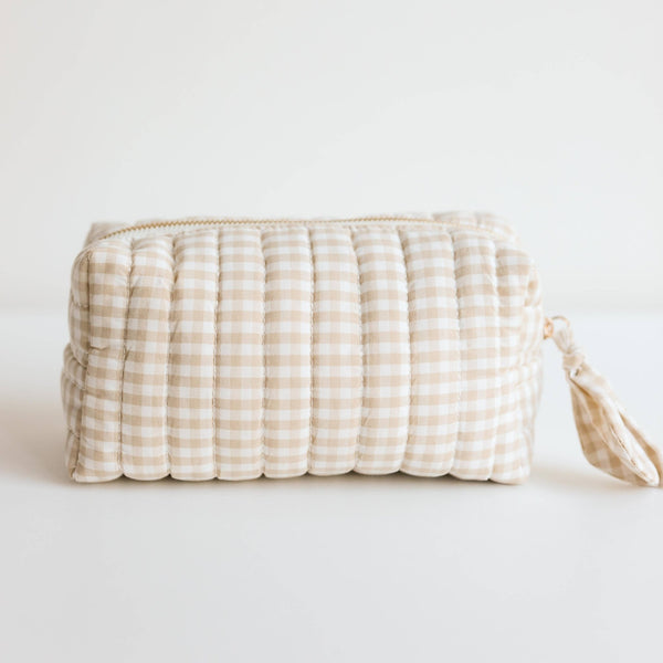 Oatmeal and Ivory Gingham Cosmetic Pouch - Travel - Little Flower Soap Cobeigecosmetic bagcosmetic casebag