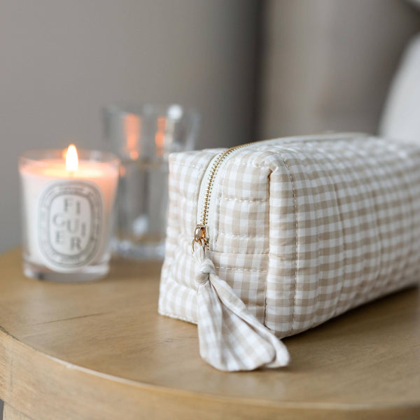 Oatmeal and Ivory Gingham Cosmetic Pouch - Travel - Little Flower Soap Cobeigecosmetic bagcosmetic casebag