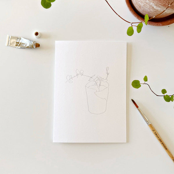 Potted Plants Paintable Watercolor Note Card Set - Little Flower Soap Co